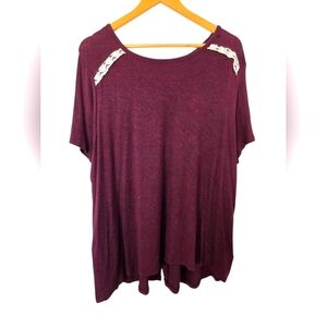 Orange Kiss Women's Burgundy Lace Accent Top Size 2X